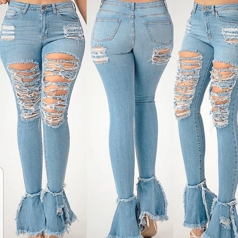 Ripped Distressed Flare Women's Jeans L